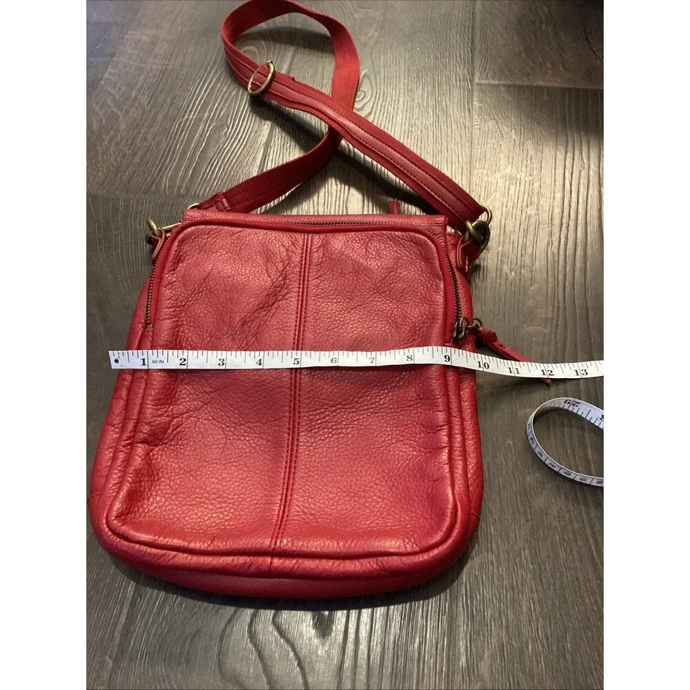 The Sak Red Pebbled Leather Crossbody Purse Messenger Handbag Adjustable